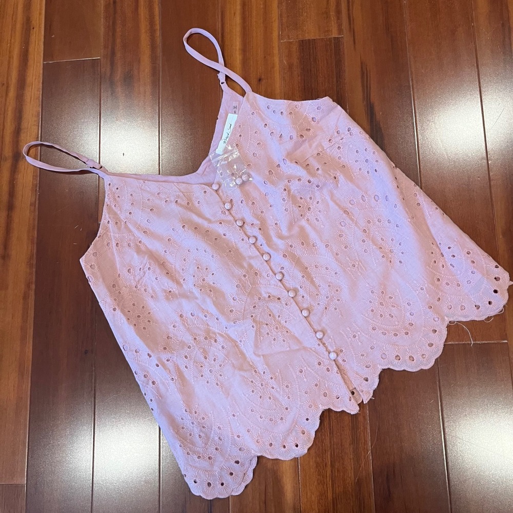 Pink Cotton Eyelet Tank Top Button Front Camisole Sleeveless Mustard Seed New XS